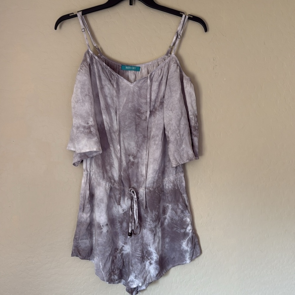 River + Sky tie dye romper with pockets